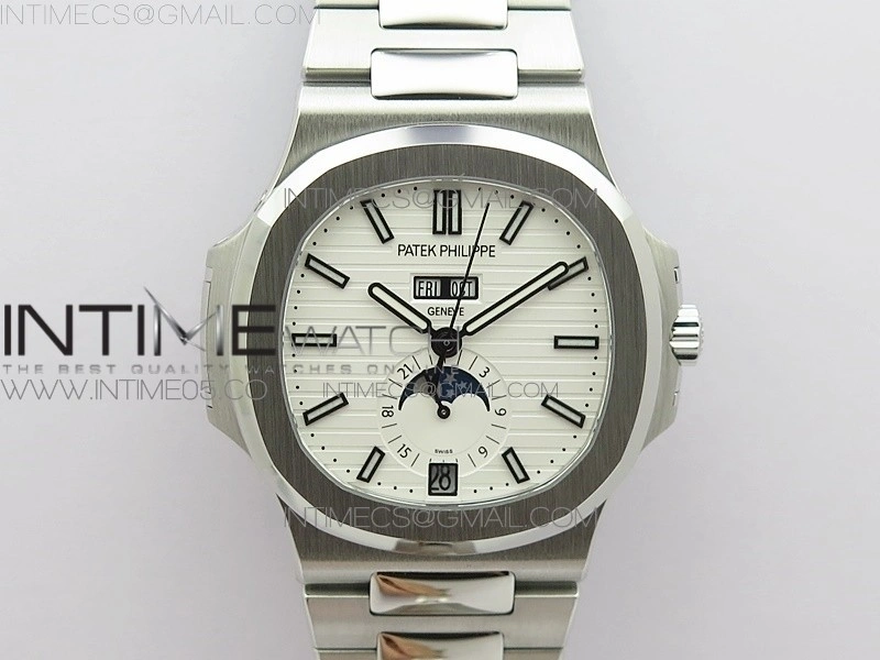 NAUTILUS 5726 SS GRF 1:1 BEST EDITION WHITE DIAL WORKING ANNUAL CALENDARON SS BRACELET A.324 V2